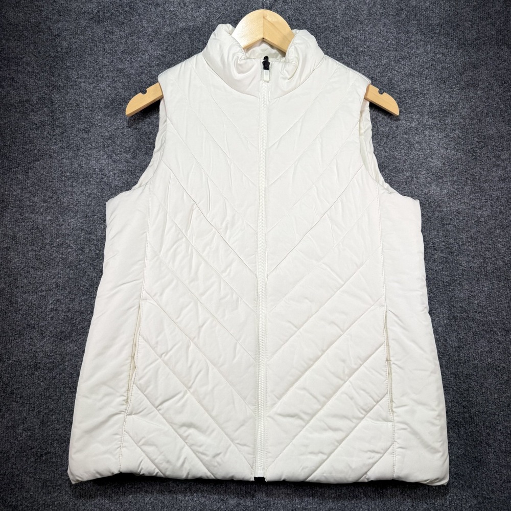 Lands' End Puffer Vest Women's Small‎ Ivory Quilted Insulated Outdoor Hike Walks